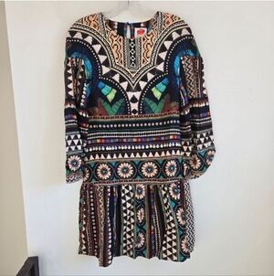 Anthropologie XXS Women's Farm Rio Carlotta Print Short Tunic Long Sleeve Dress